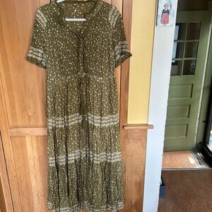 Free People Green Tiered Maxi Sundress with Mandarin Collar
